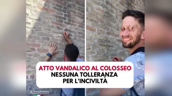 A man was caught on camera carving names into a wall of Rome's colosseum.