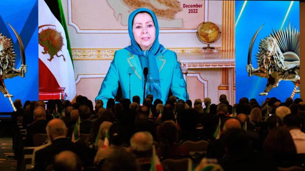 Maryam Rajavi, leader of the MeK, speaks remotely at the 'Washington Summit