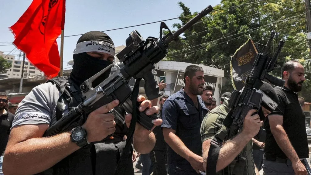 Palestinian militants march