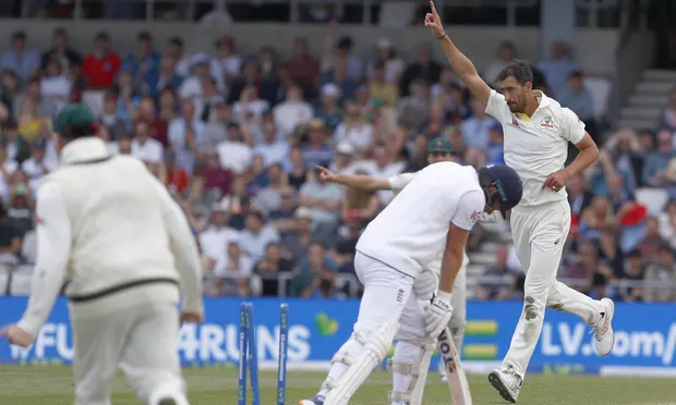 Starc after bowling Jonny Bairstow on Sunday when his figures of five for 78 almost brought Australia an Ashes-clinching victory.
