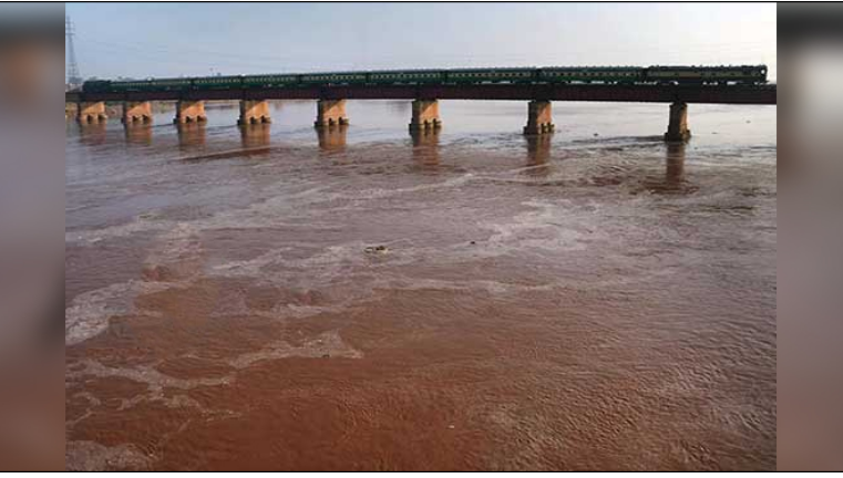 Chenab River in high flood at Head Marala