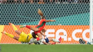 Portugal's Ana Capeta hits the post against the United States in the 91st minute