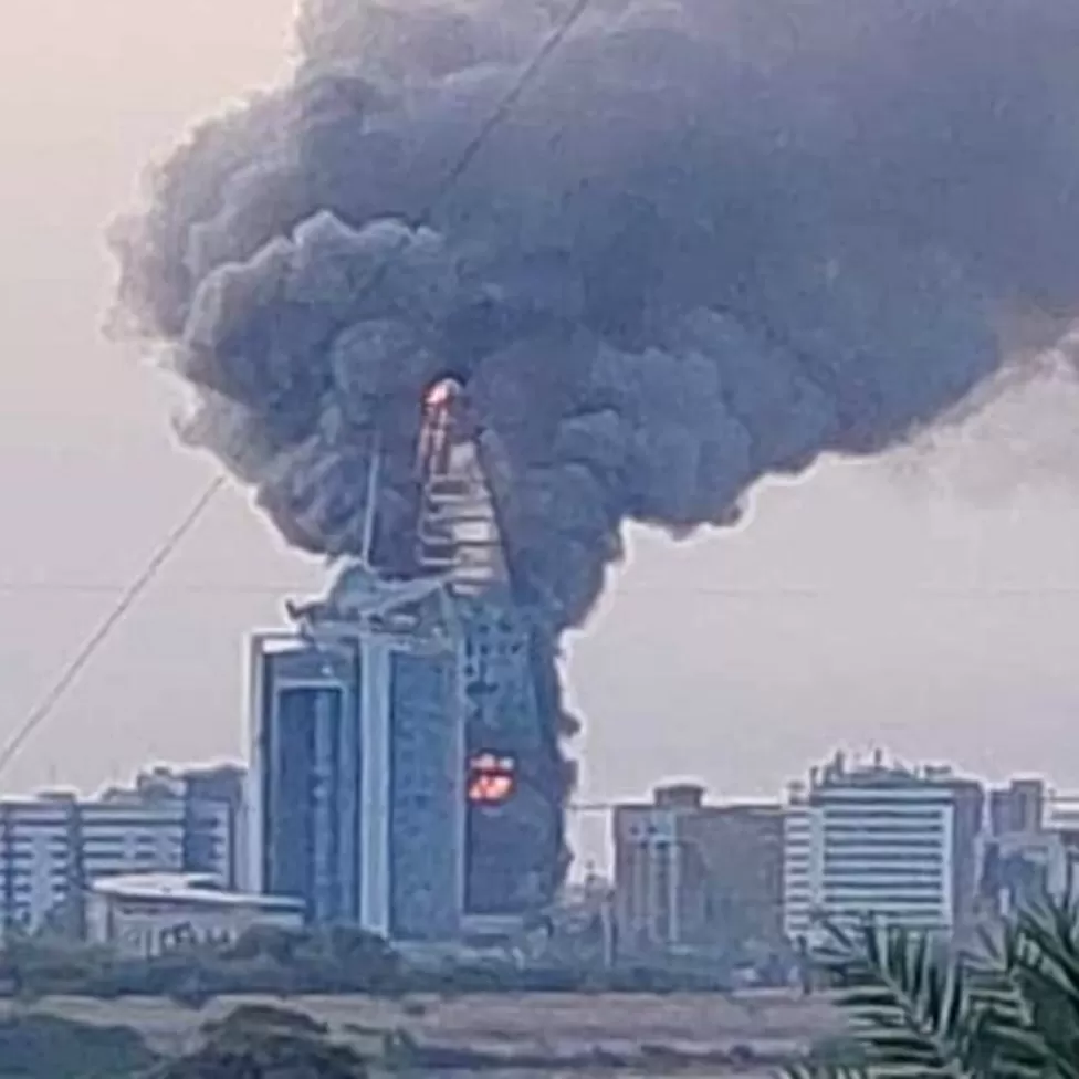 Landmark skyscraper in Khartoum engulfed in flames