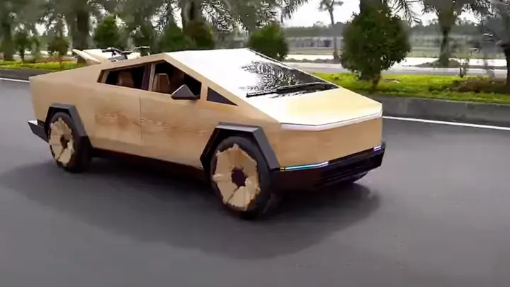 DIY version of Tesla’s Cybertruck made out of wood.