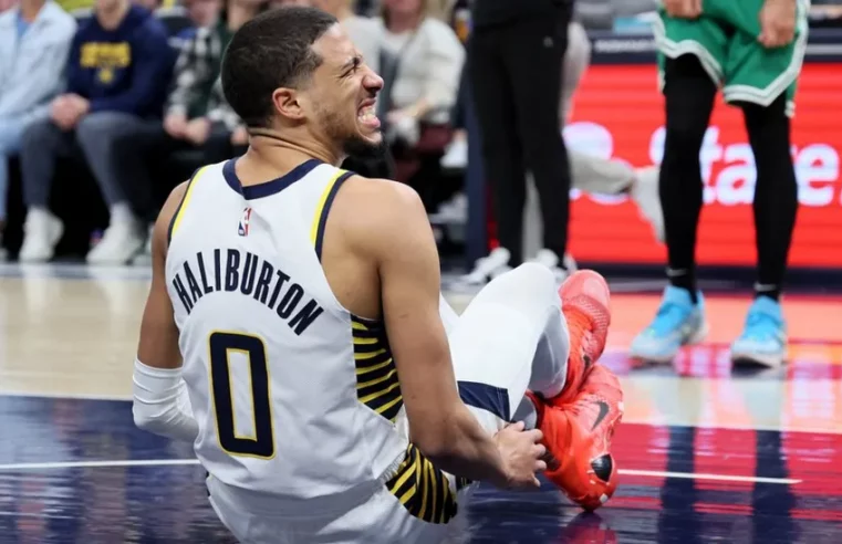 Tyrese Haliburton injured as Indiana Pacers beat Boston Celtics.